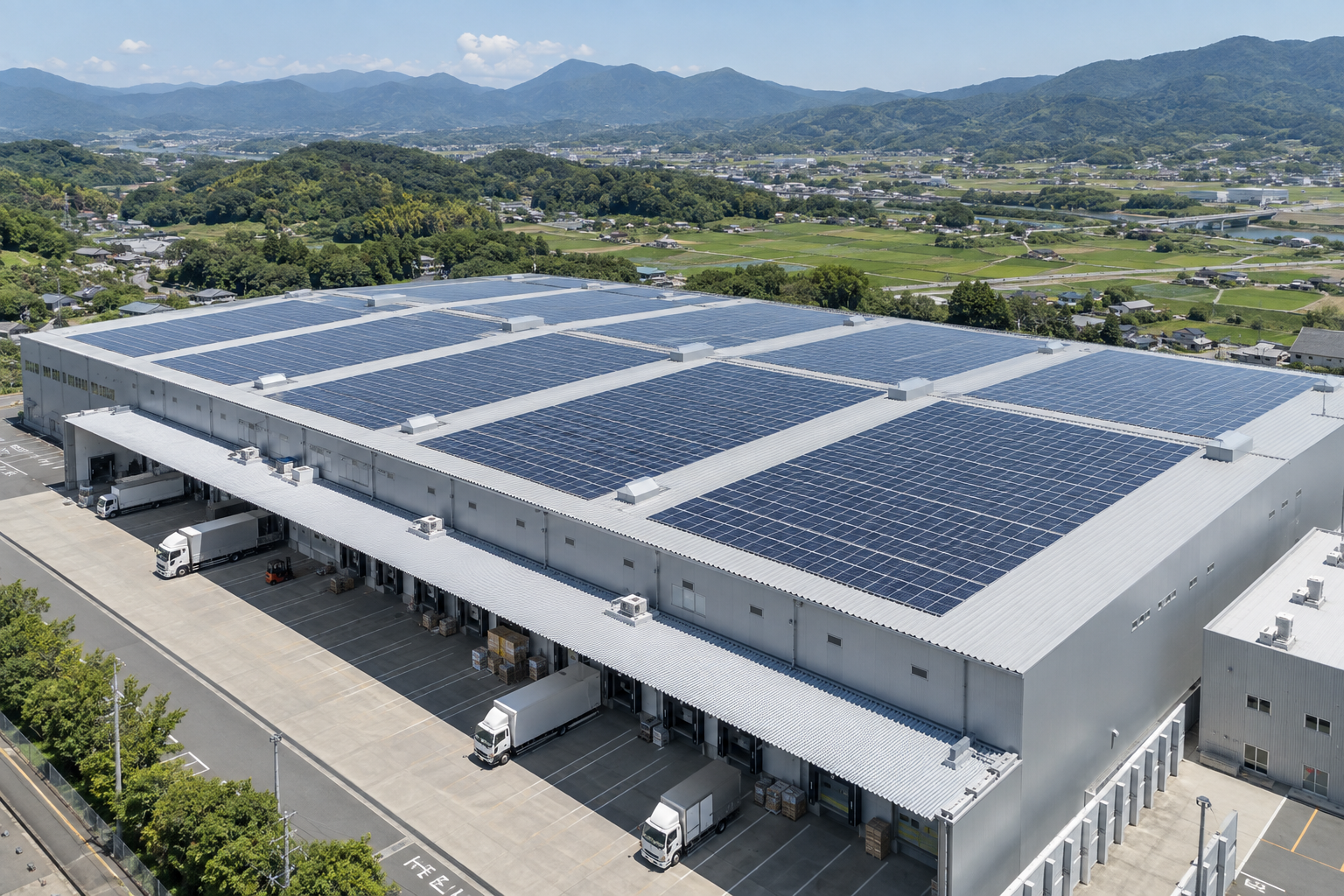 工場屋根の太陽光パネルのイメージ
